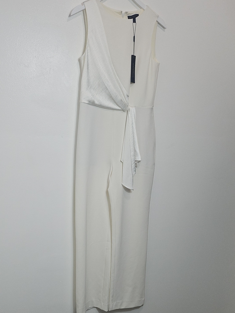 Donna Karan Ivory Sleeveless Wrap-Front Jumpsuit with Side Tie